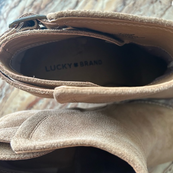 Lucky Brand Yasine Tan Suede Ankle Booties, 8.5, buckle detail - Picture 9 of 11